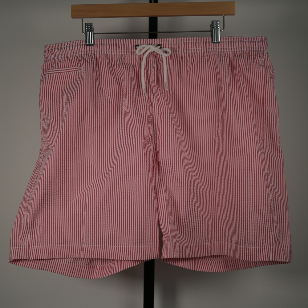 Trunks Surf & Swim Co‎ Mens XXL Red White Seersucker Striped Swim Trunks Lined